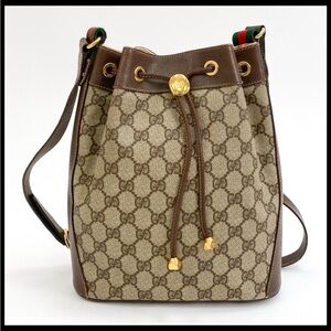 Vintage Gucci Brown Coated Canvas Bucket Bag